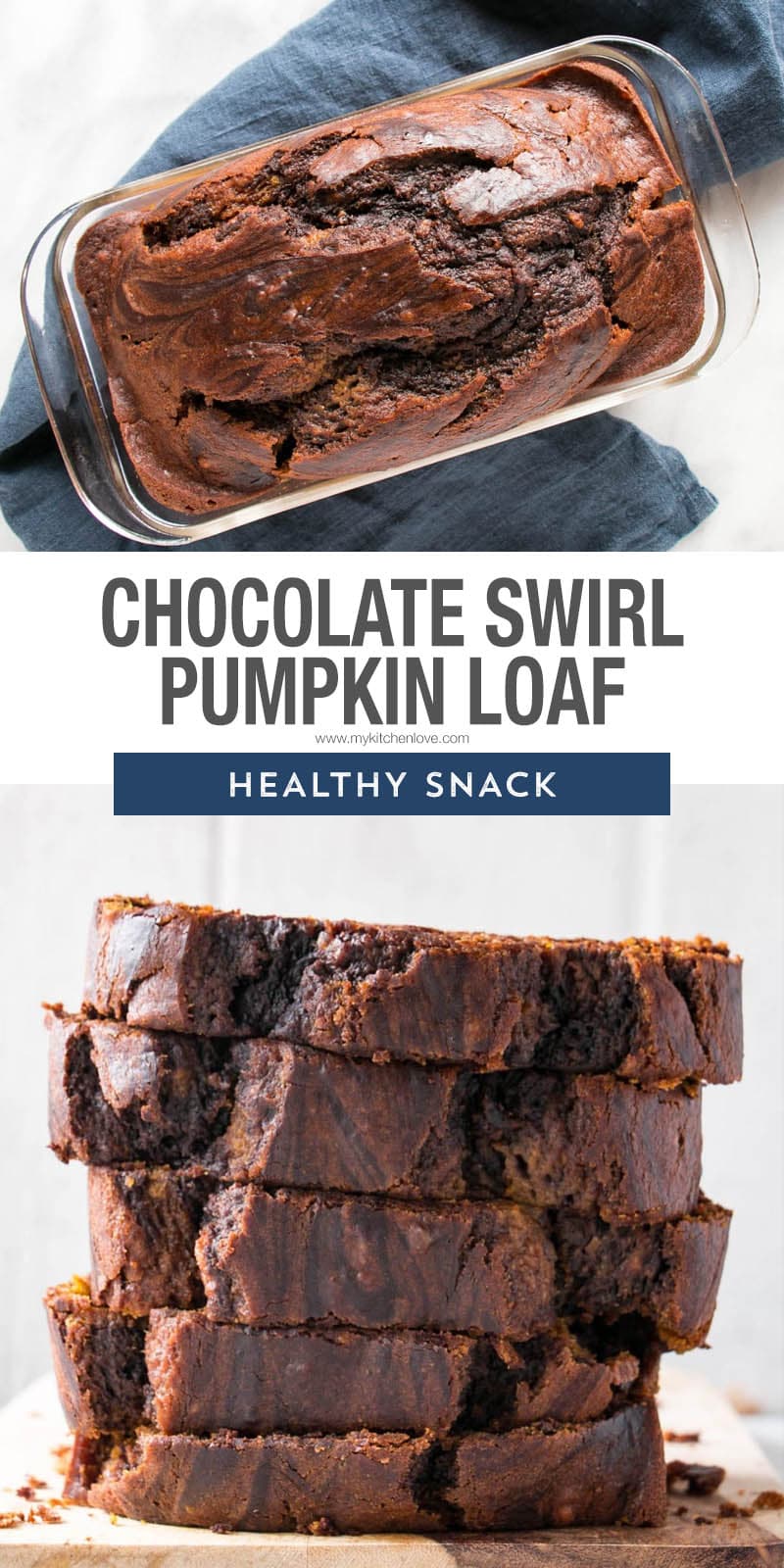 Chocolate Pumpkin Swirl Loaf and 10 more Back to School Snack ideas! Chocolate and Pumpkin together forever in this Pumpkin bread recipe. via @mykitchenlove