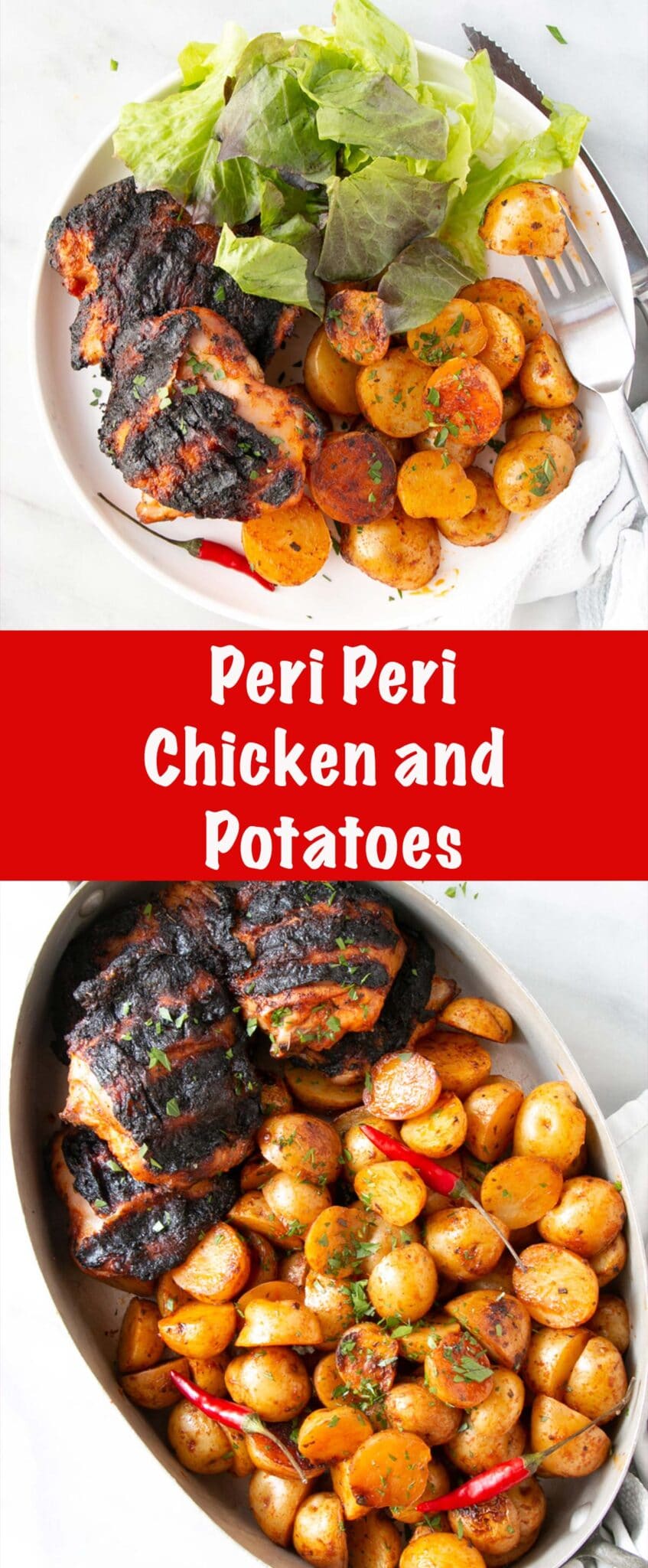 Juicy chicken and roasted potatoes that taste so DELISH! Smokey, yet balanced Peri Peri marinade take this easy grilling recipe to another level. #ad #dinner @littlepotatoco via @mykitchenlove