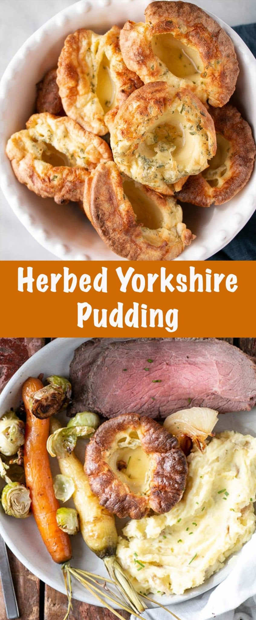 Towering, light, and fluffy Herbed Yorkshire Pudding recipe. Perfect for Sunday dinner, the holidays, or simply for a little something special at dinner. This popover recipe is as easy as it comes. via @mykitchenlove