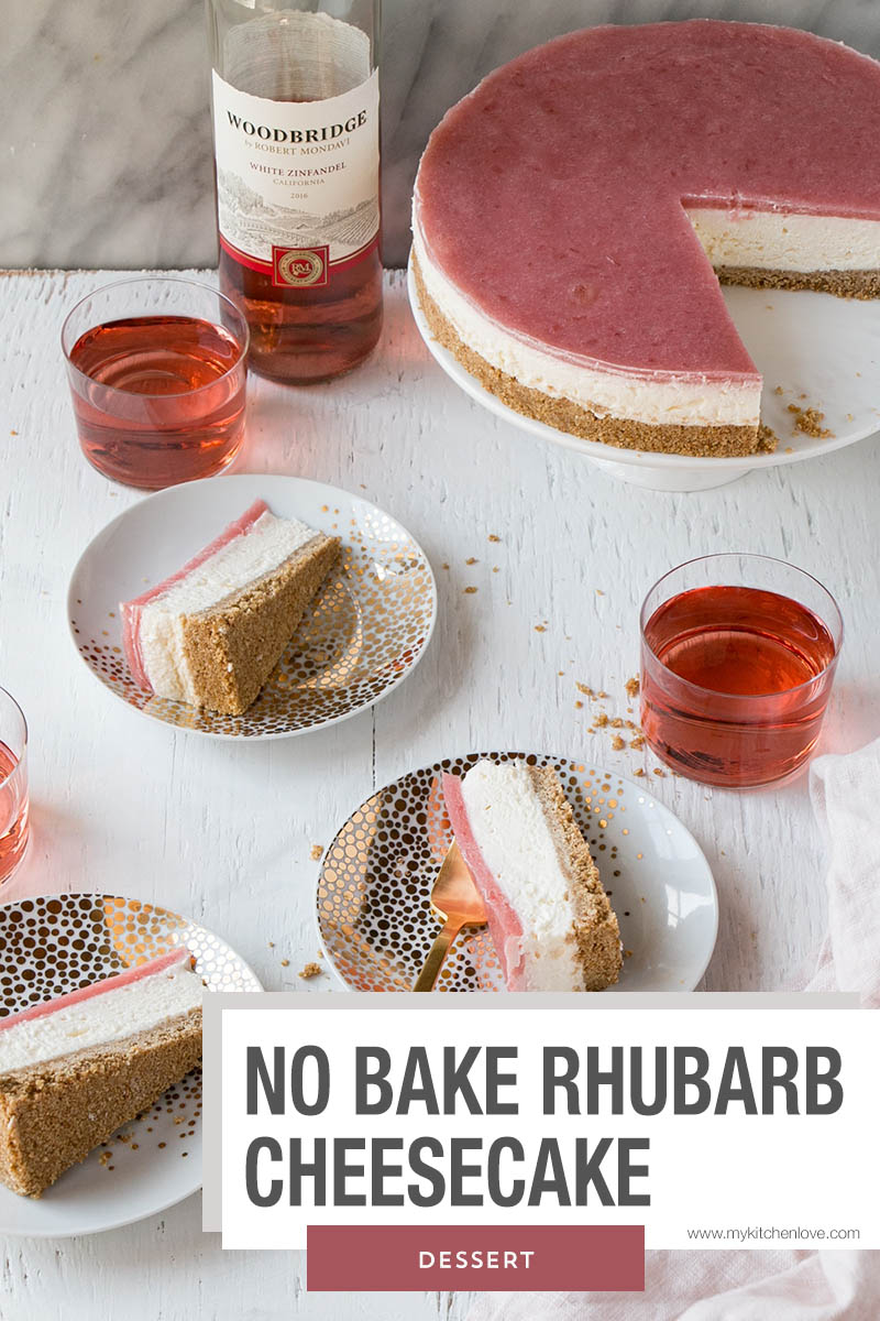 Easy to whip up No Bake Rhubarb Cheesecake! A delicious make ahead no bake cheesecake dessert via @mykitchenlove