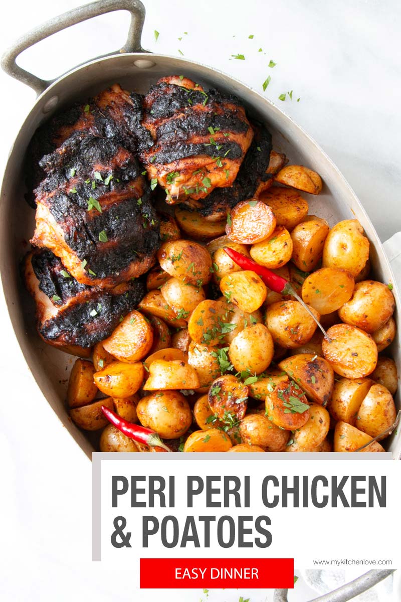 Juicy chicken and roasted potatoes that taste so DELISH! Smokey, yet balanced Peri Peri marinade take this easy grilling recipe to another level. #ad #dinner @littlepotatoco via @mykitchenlove