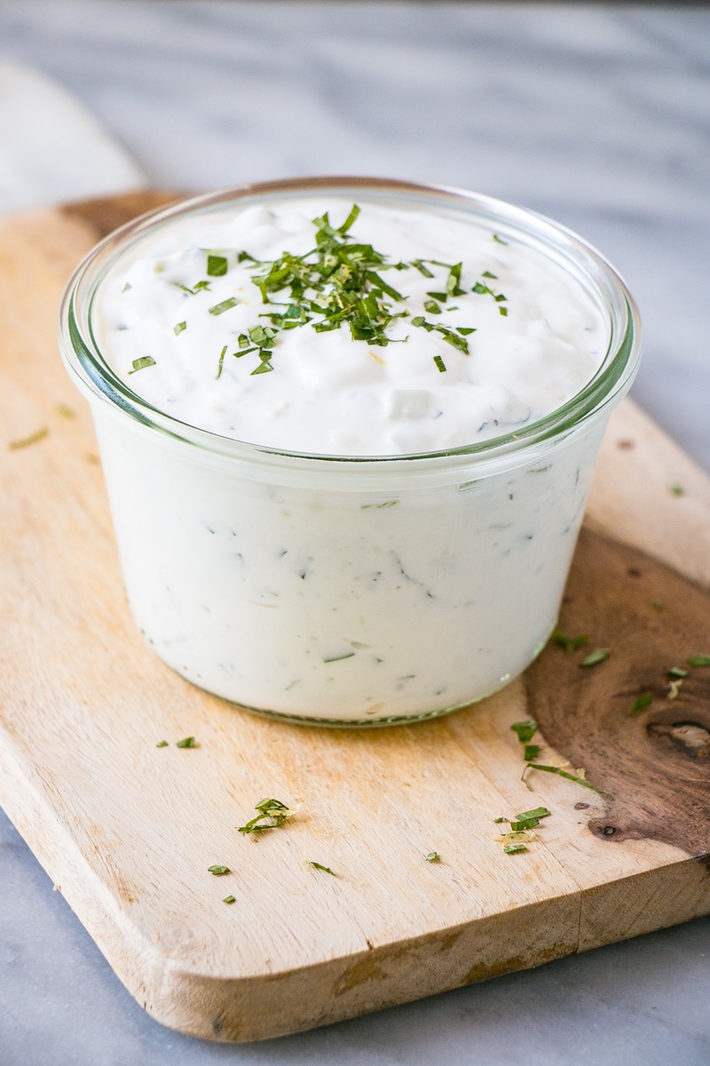 How to make Tzatziki sauce in a clear glass jar. 